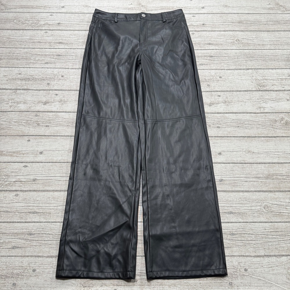 Wet Seal Pants Women's Medium Black Faux Leather Wide Leg High Rise Streetwear
